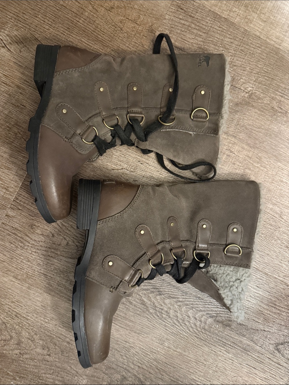 Sorel Olive Green Lace-Up Suede & Leather Ankle Boots